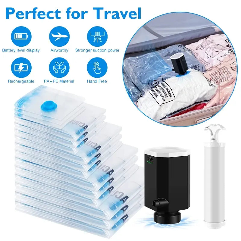 Vacuum Storage Bag For Travel With Electric Pump